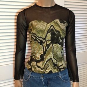 PONY TAIL Blouse Sheer Arms Sz XS - S
